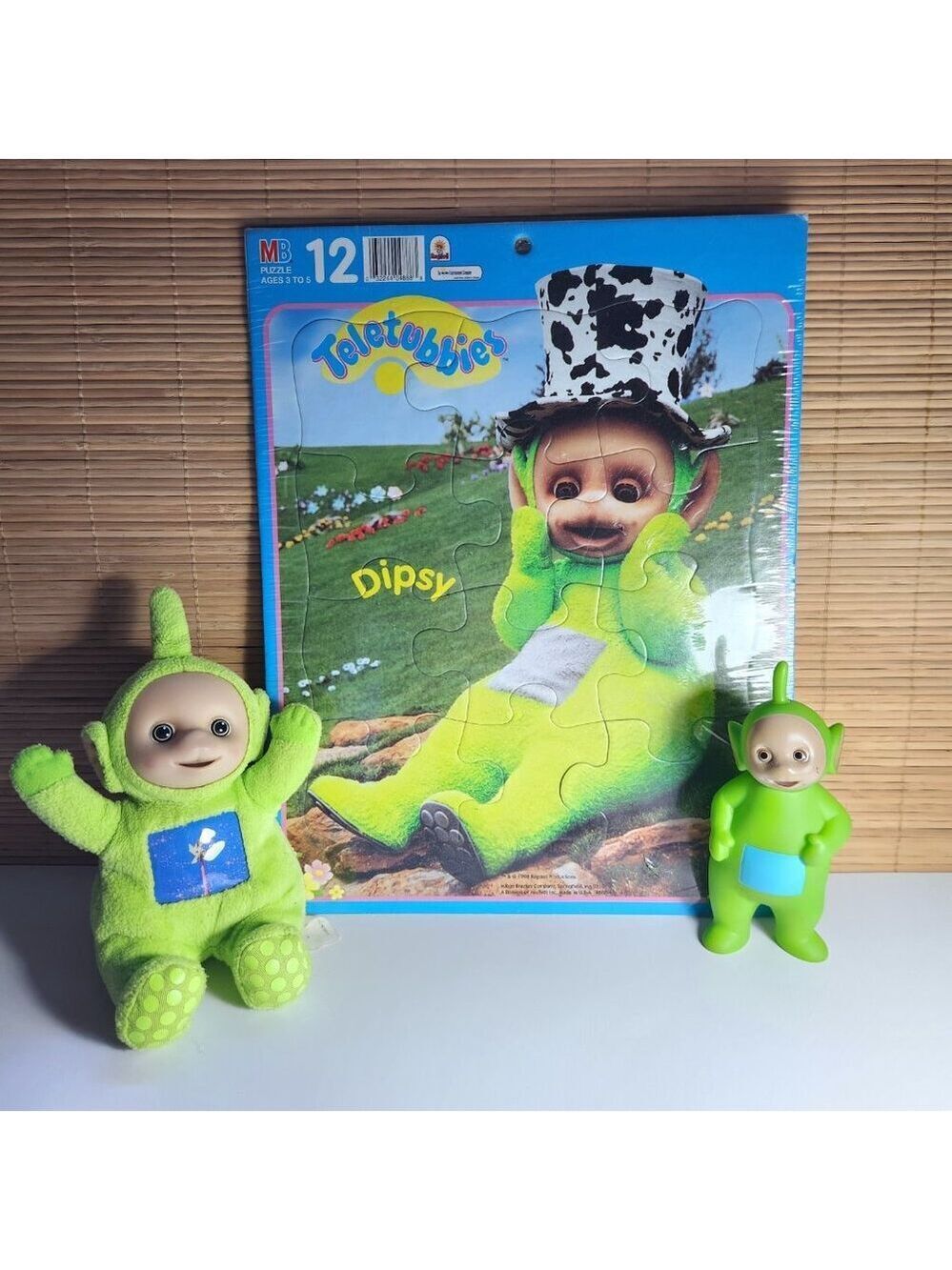 Vintage 1998 Teletubbies Dipsy Tray Cardboard Puzzle and Plush Milton Bradley